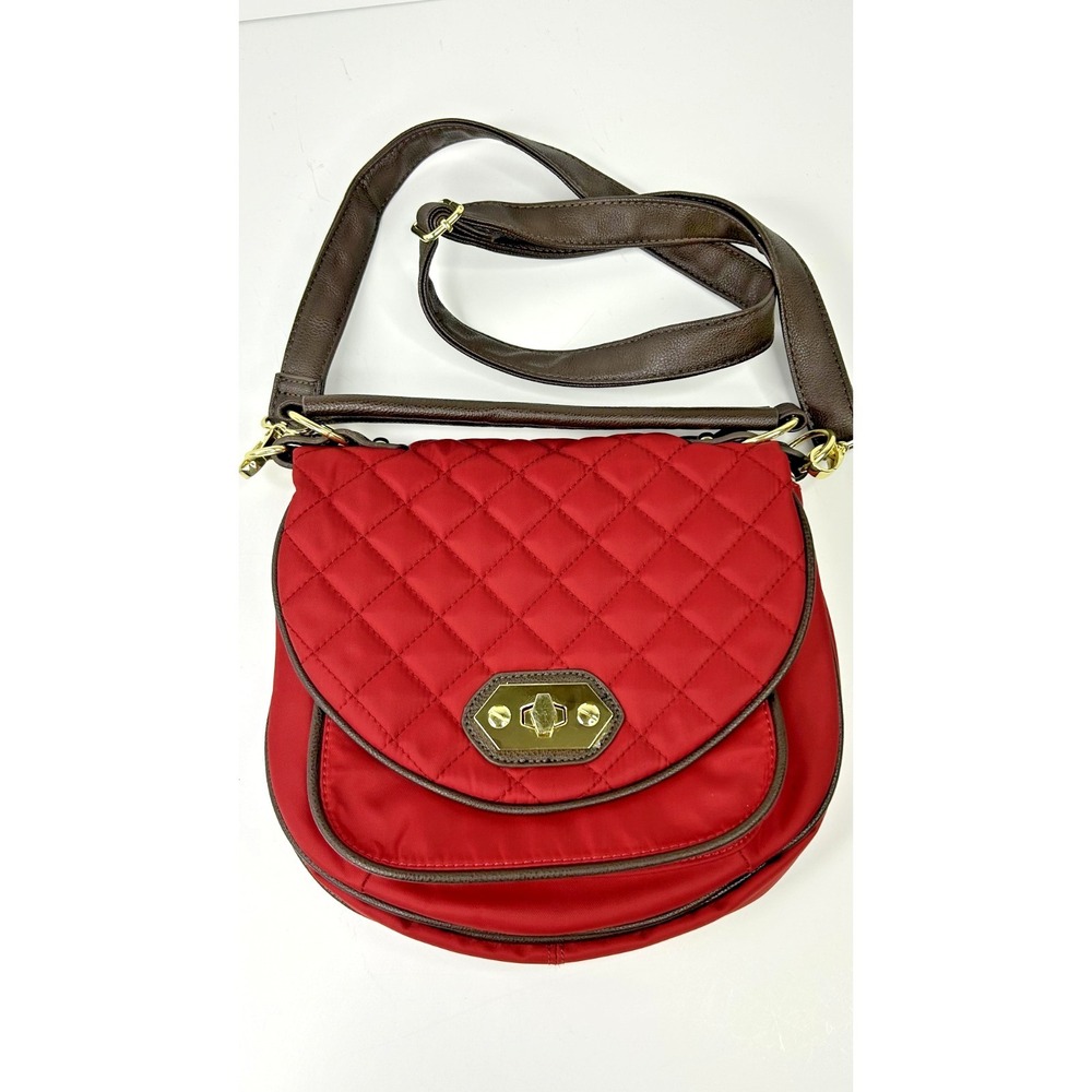 Steve Madden‎ Purse Quilted Flap Crossbody/Saddle Bag-Red Medium Nylon Travel